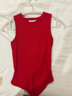 Babaton Red Ribbed Tank Bodysuit